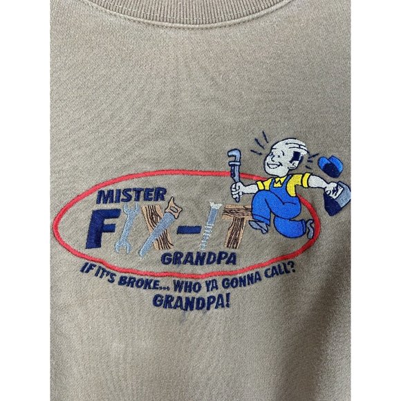 Vintage Sweatshirt Mister Fix It Grandpa Large Handyman Crew - Picture 2 of 5